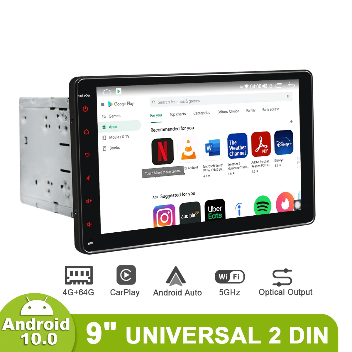 

9 Inch 2Din 1280*720 Universal Android10 Car Stereo Radio DSP Carplay Navi GPS SPDIF Subwoofer 5GWiFi 4G SIM Bluetooth DVR TPMS