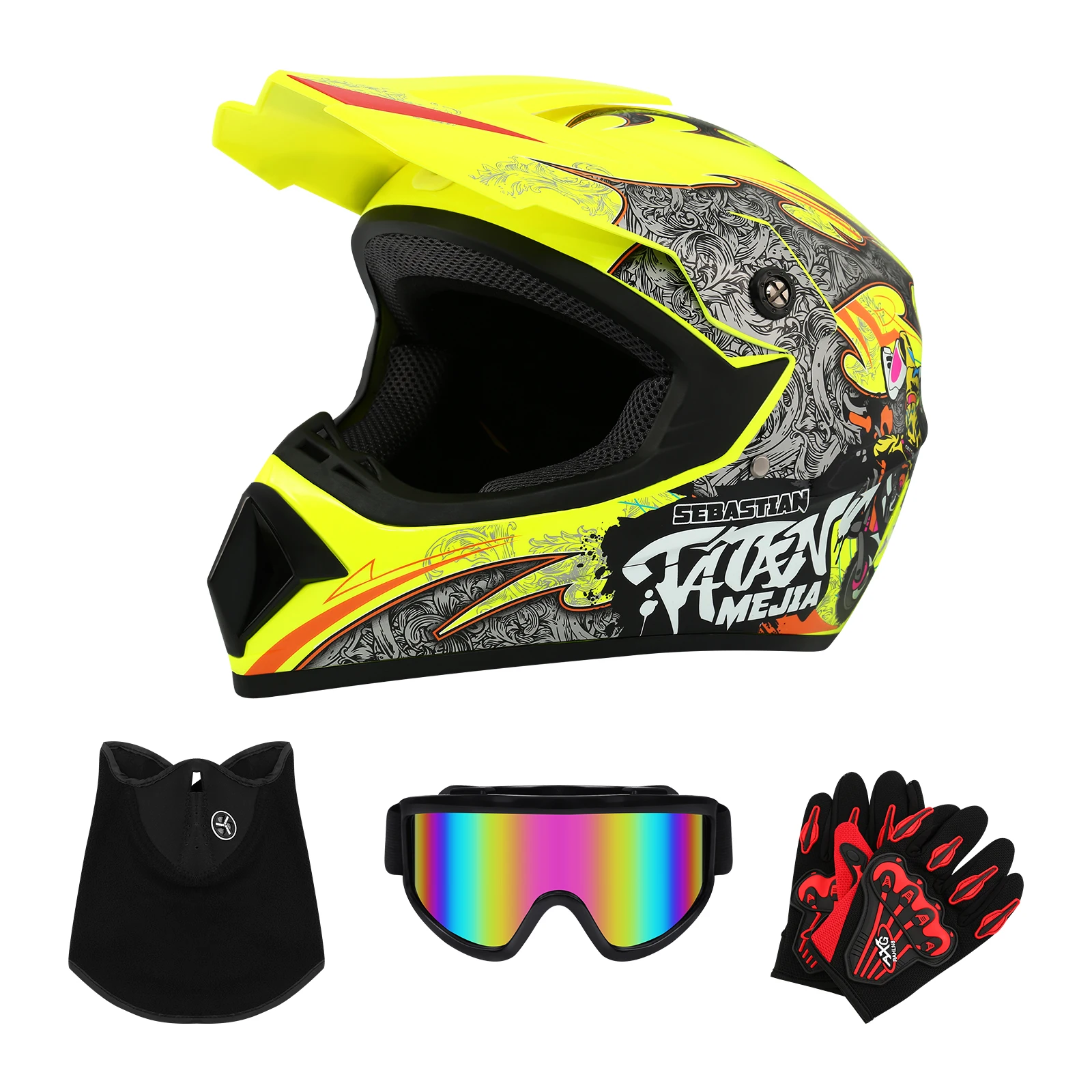 Professional Racing Helmet Set Motocross Casque Hors Route Capacete Moto Casco Off-road Motorcycle Headpiece ATV Goggles+Gloves