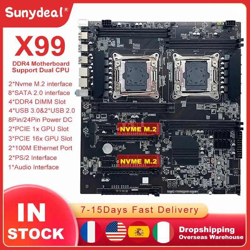 

Dual CPU X99 Motherboard LGA 2011-3 Support For Intel Xeon E5 V3 V4 Processor DDR4 Memory Ram 8 Channel Miner Mining Motherboard