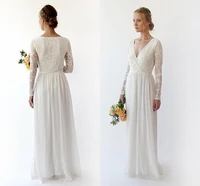 2021 vintage long sleeves a line country bohemian wedding dress cheap lace chiffon beach boho bridal gown plus size