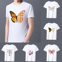 mens t shirt classic butterfly print pattern series fashion casual simple round neck commuter wear comfortable white mens top