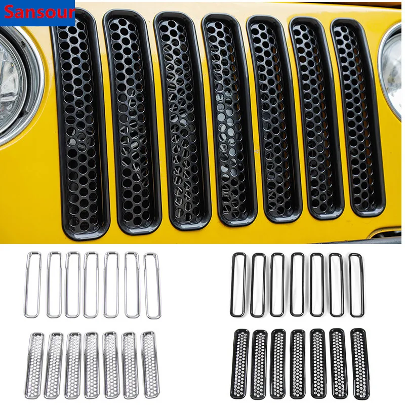 Sansour сотовые сетки передние решетчатые вставки комплект для Jeep Wrangler TJ 1997 2006 ABS