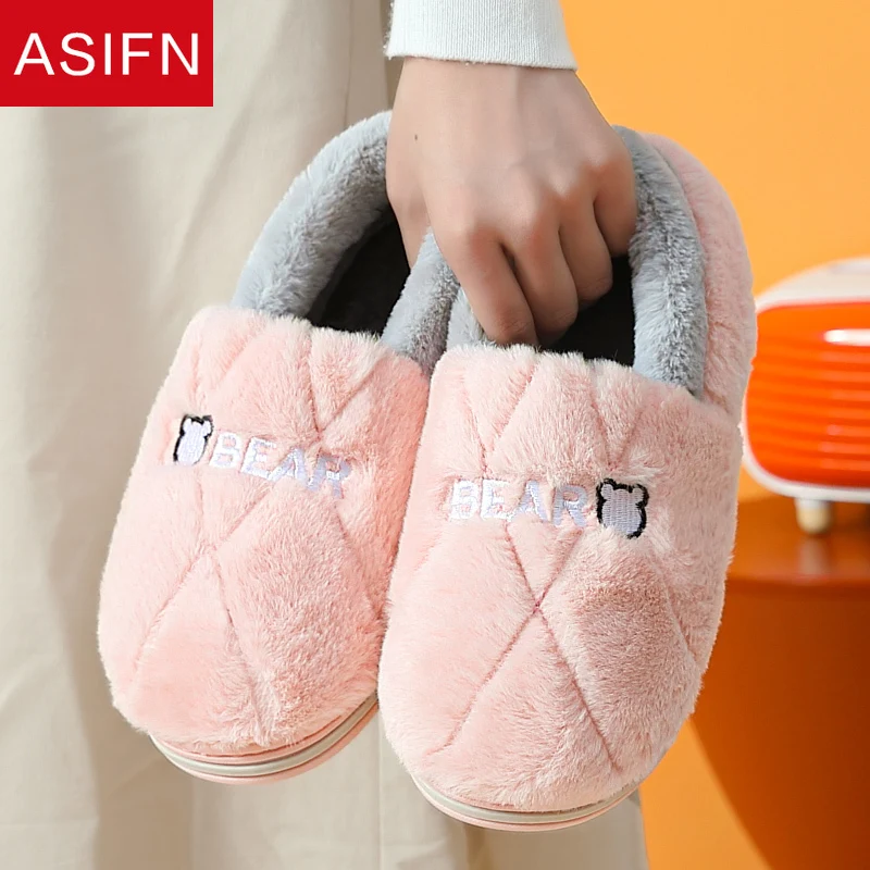 Женские мюли ASIFN 2021 зимние хлопковые тапочки женские плюшевые теплые шлепанцы на