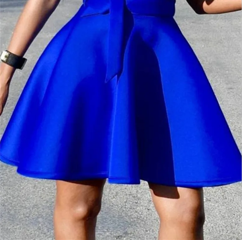 

Women Summer Party Dress Pleated with Waist Belt Ruffle Blue Celebrate Dinner Evening Night Clubwear Sexy Robes Tunics Plus Size