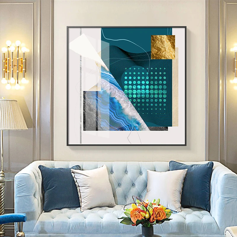 Абстрактная Золотая фольга холст живопись Современный художественный плакат