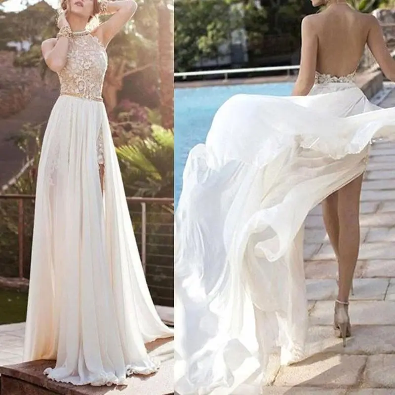 Женское кружевное платье с высокой талией белое ажурное длинное без рукавов