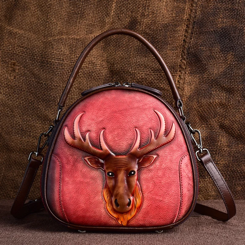 Original first-layer cowhide bag classic women's bag European and American vintage lady handbag one-shoulder stiletto bag purses