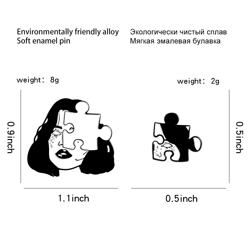 Punk face enamel pin Horror Puzzle woman badge brooch Scary black and white Denim jackets Lapel Gothic jewelry gift | Украшения и