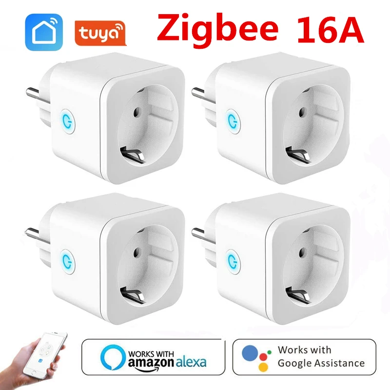 Tuya Smart Zigbee Plug 16A Европейская Сетевая розетка 3680 Вт Мощность монитор Таймер Счетчик