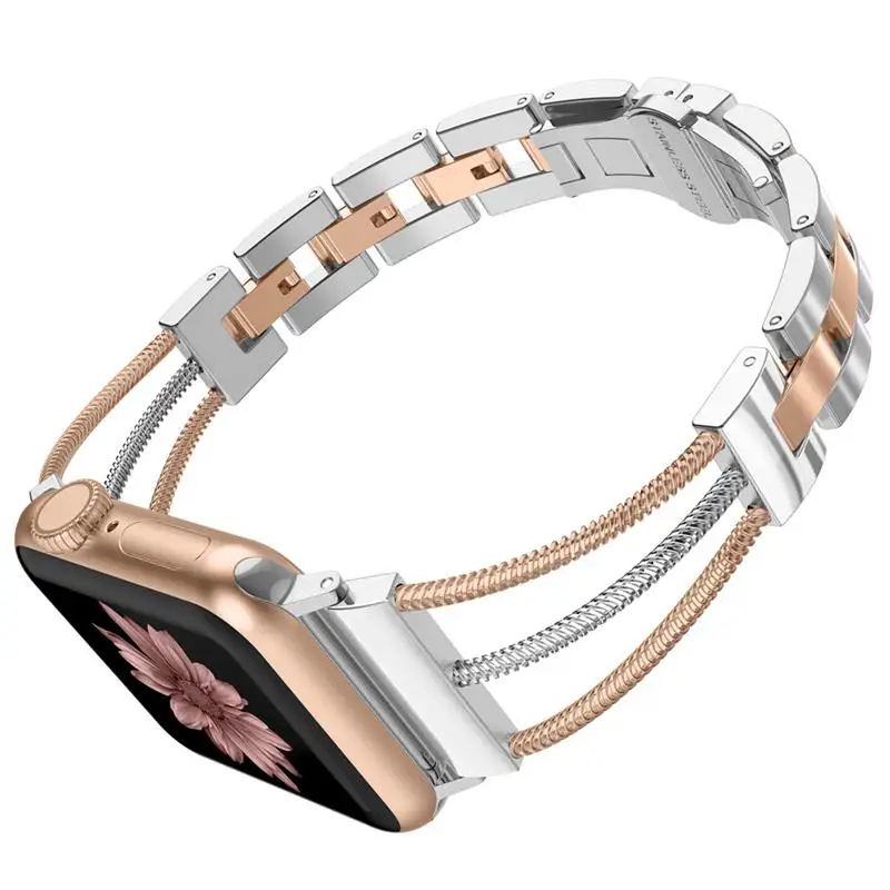 RSilver Женские браслеты из нержавеющей стали для Apple Watch, женский браслет, ремешок с ювелирной пряжкой для iWatch, серия 5, 4, 3, 2, 1 - Цвет ремешка: RSilver