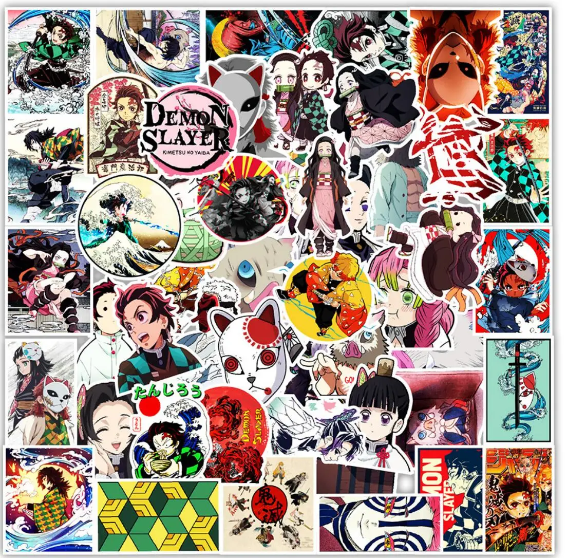 50 unids/lote Anime japon&eacute;s demonio asesino Kamado Tanjirou Kamado Nezuko Agatsuma Zenitsu pegatinas para bicicletas de tel&eacute;fono etiqueta engomada etiqueta-4
