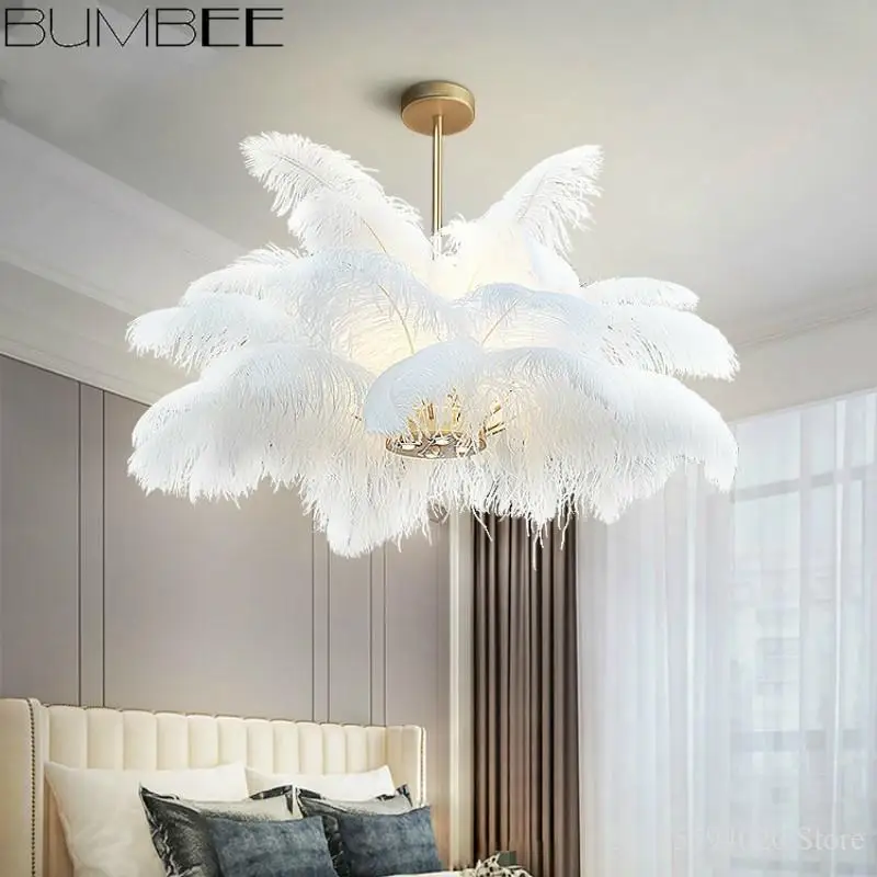 Скандинавская креативная Потолочная люстра с перьями современная роскошная