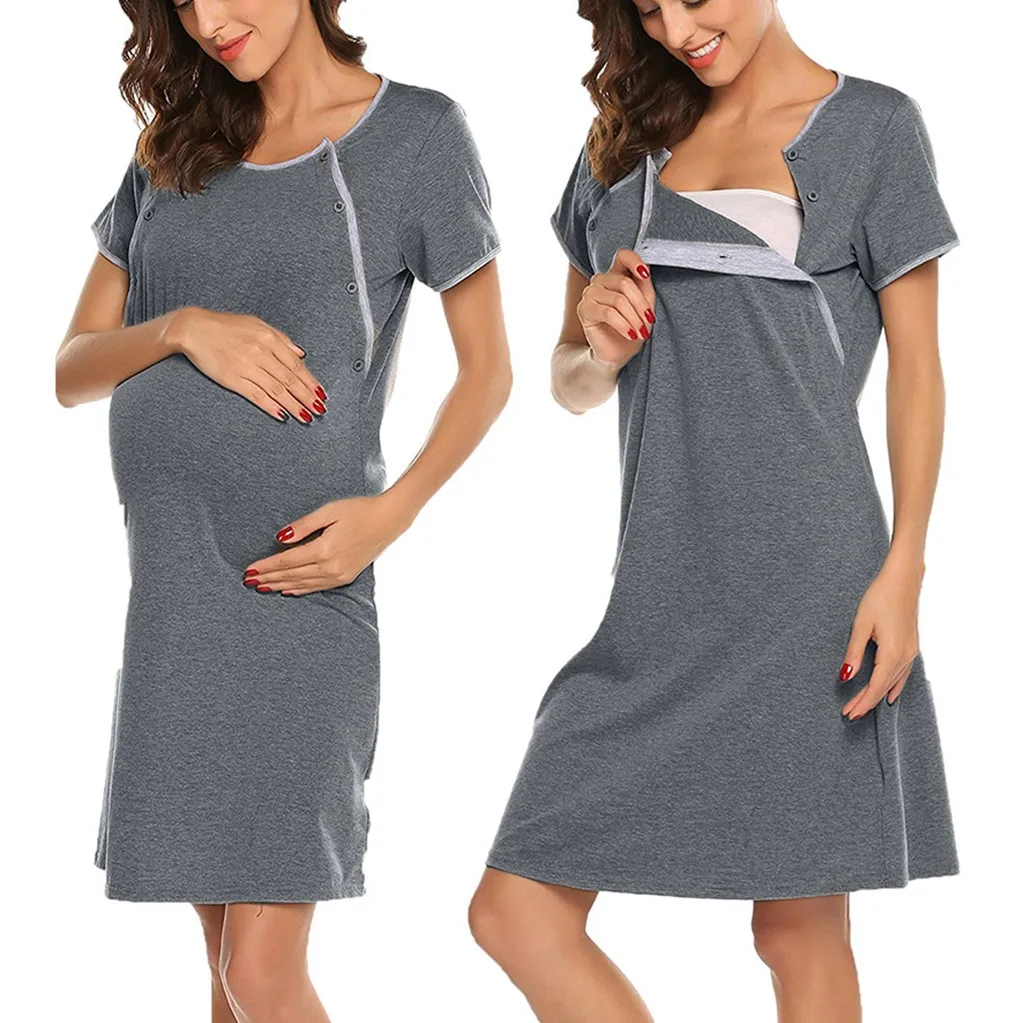 

Maternity Cotton Nightgown Short Sleeve Sleepwear Nursing Baby Dress Pijama Breastfeeding Nightdress Pregnancy Soft Pyjamas