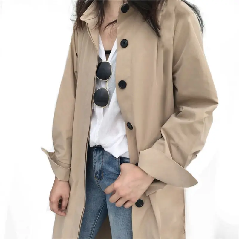Женский Тренч с отложным воротником длинный однобортный разрезом на рукавах