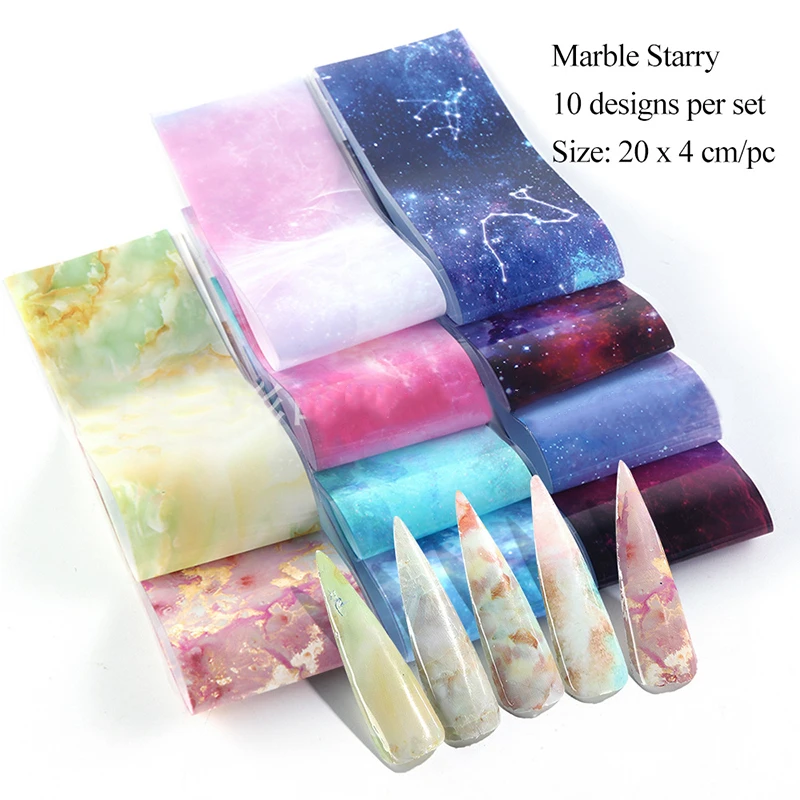 

10pcs/set DIY Nail Foils Manicure Marble Shining Stone Designs Transfer Stickers Starry Sky Adhesive Wrap Decal Nail Decoration