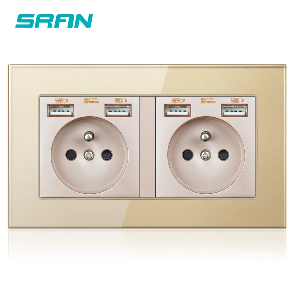 Настенная 16A французская многорозетка электрическая розетка с заземлением и usb