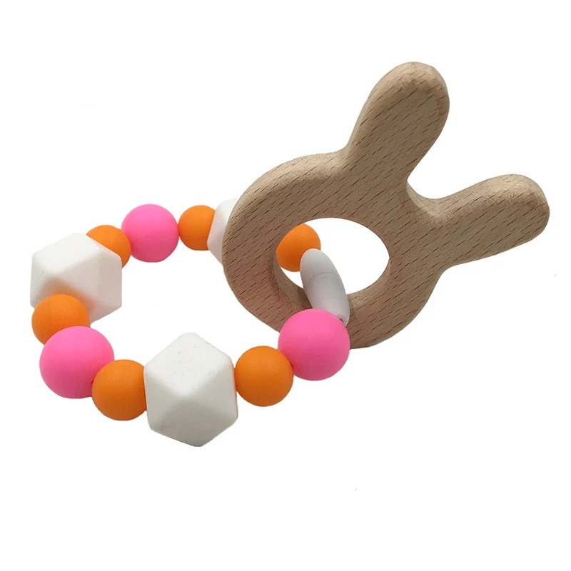 Baby Teether Wood Bird Animals Silicone Beads Pram Toy Nursing Bracelet Crib Toys Rattles |