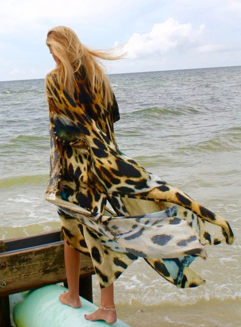 Пляжное кимоно с принтом тигра Fitshinling купальники поясом 2020 длинный кардиган