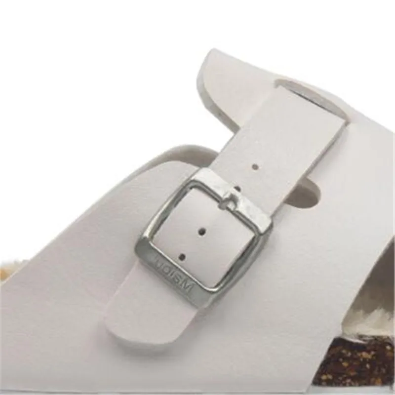 Женские теплые пробковые шлепанцы меховые сандалии с пряжкой закрытым носком