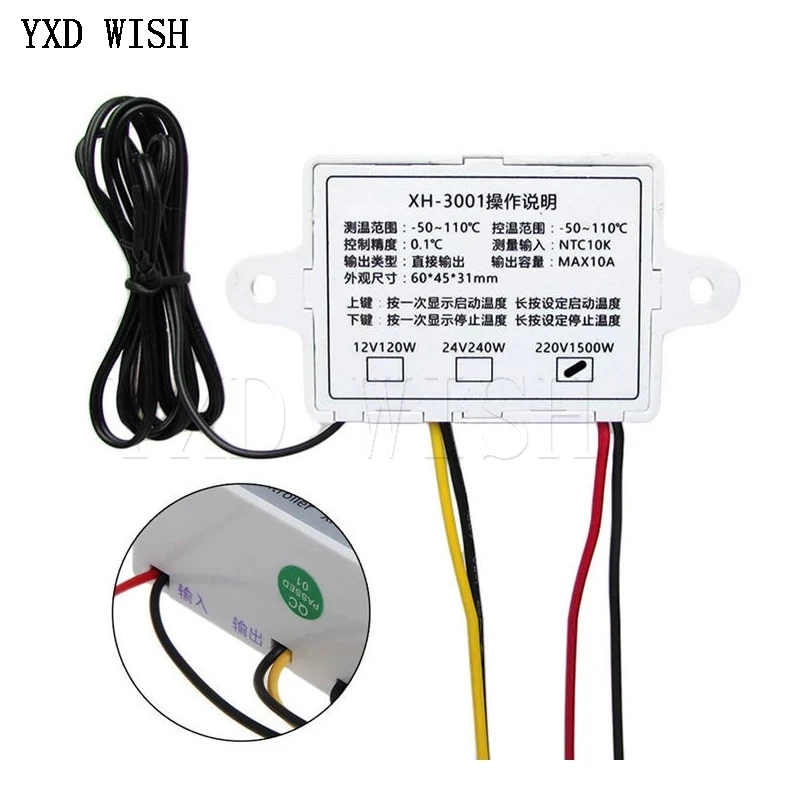 

10PCS 12V/ 24V/ 220V W3001 Digital LED Temperature Controller 10A Thermostat Control Switch Probe XH-W3001