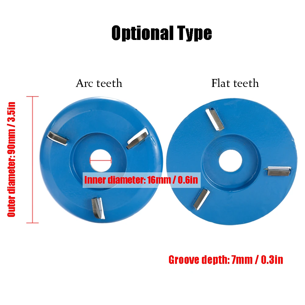 

New Arc Teeth, Flat Teeth Three Teeth Power Wood Carving Disc Tool Milling Cutter for 16mm Aperture Angle Grinder