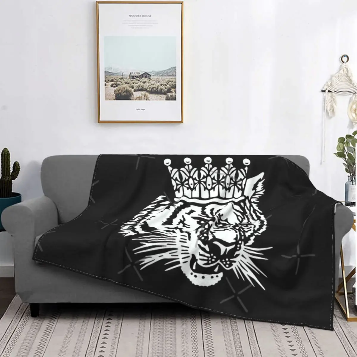 

Manta de Leon con corona King, para cama colcha, toalla de muselina a cuadros, manta de lana para camas