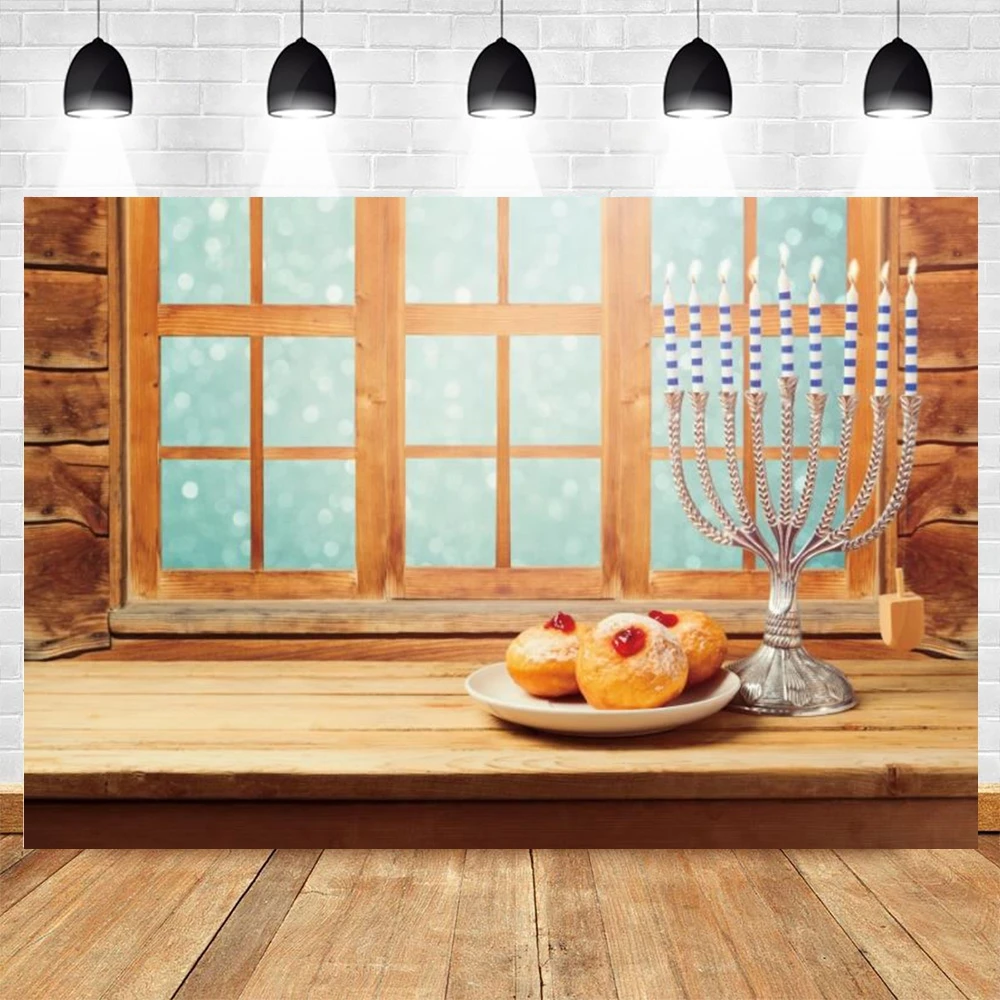 

Jewish New Year Rosh Happy Hanukkah Background Photography Food Candle Window Backdrop Photographic Photophone For Photo Studio