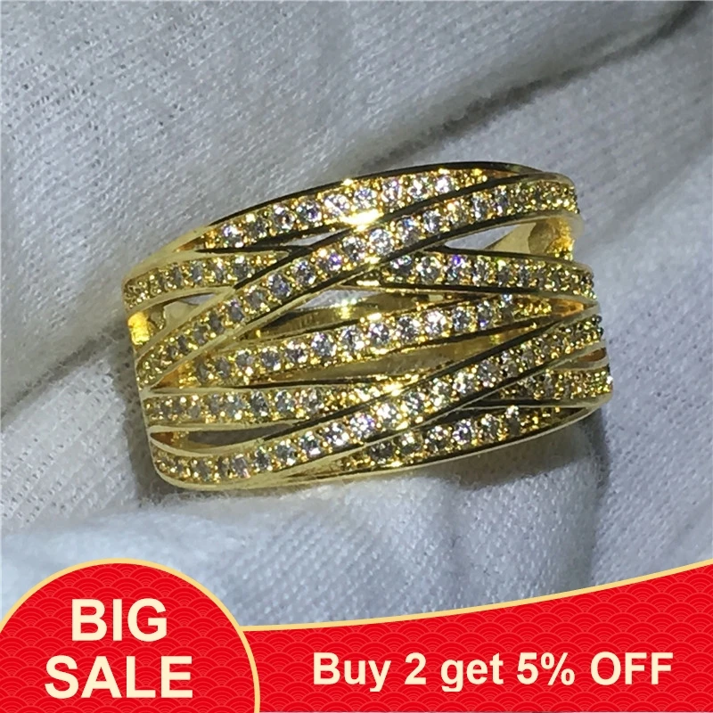 

Trendy Cross Yellow gold filled ring Pave setting AAAAA zircon cz Engagement Wedding Band Rings for women Bridal Jewelry