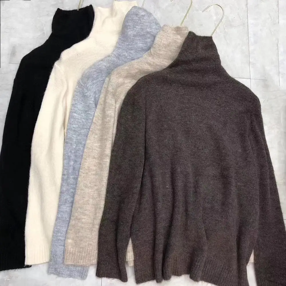 

2020 autumn and winter ladies short sweater fashion knit long sleeve simple high neck pullover kawaii best Korean clothing top
