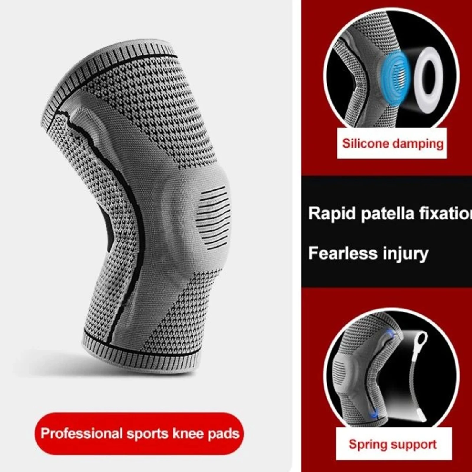 

High Quality 1pcs Compression Knee Support Sports Knee Pad Silicone Knitted Outdoor Basketball Running Fitness Knee Protector