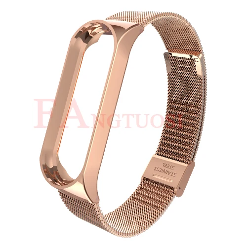 rosegold FANGTUOSI mi band 3 4 металлический ремешок для Xiaomi mi Band 3 4 смарт-браслет ремешок из нержавеющей стали mi Band 4 3 ремешок на запястье - Color: rosegold