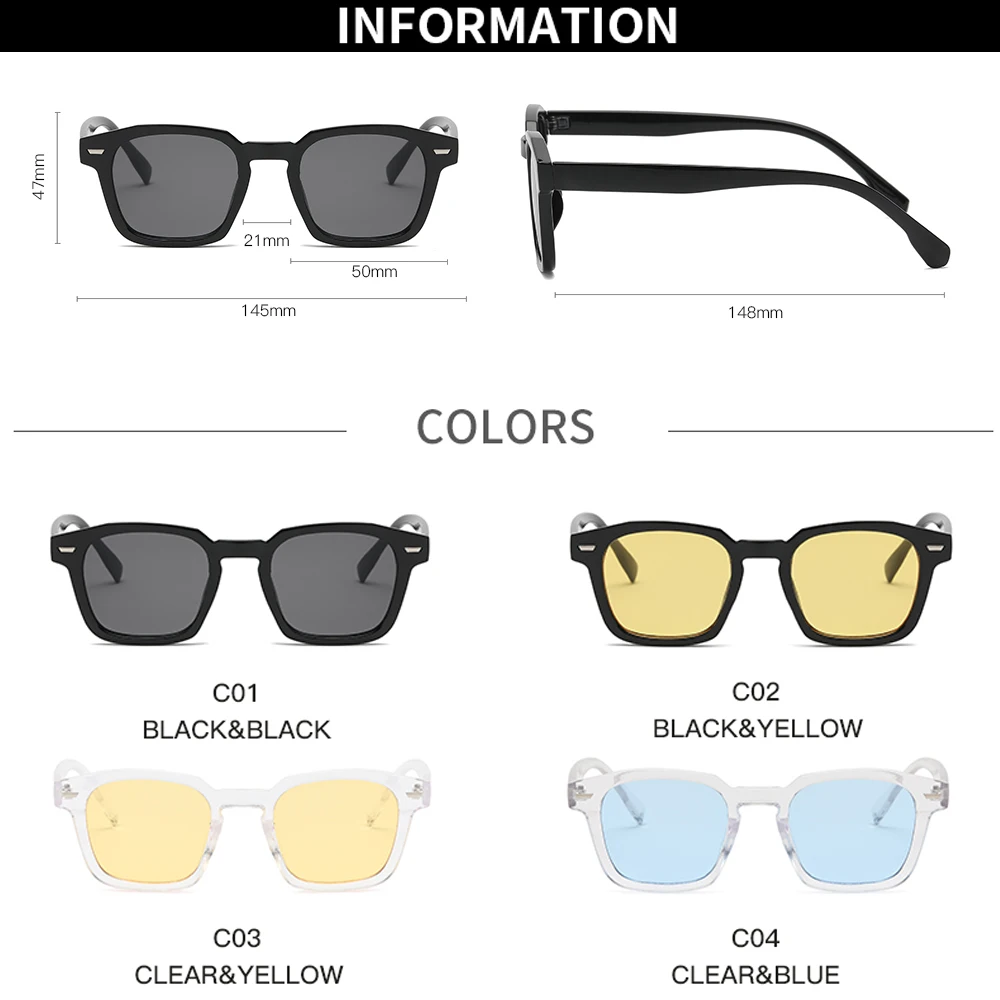 

Rivet Square Sunglasses Men Women Vintage Driving Eyewear UV Protection Female Male Black Yellow Sun Glasses Gafas de sol mujer