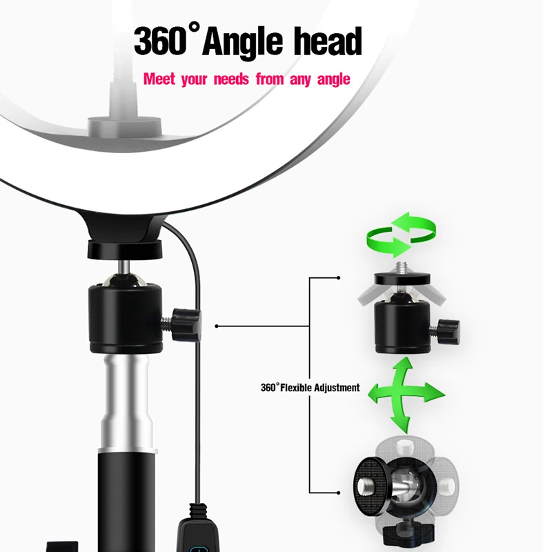 Вращающаяся на 360 градусов селфи палка светодиодный светильник кольцо для