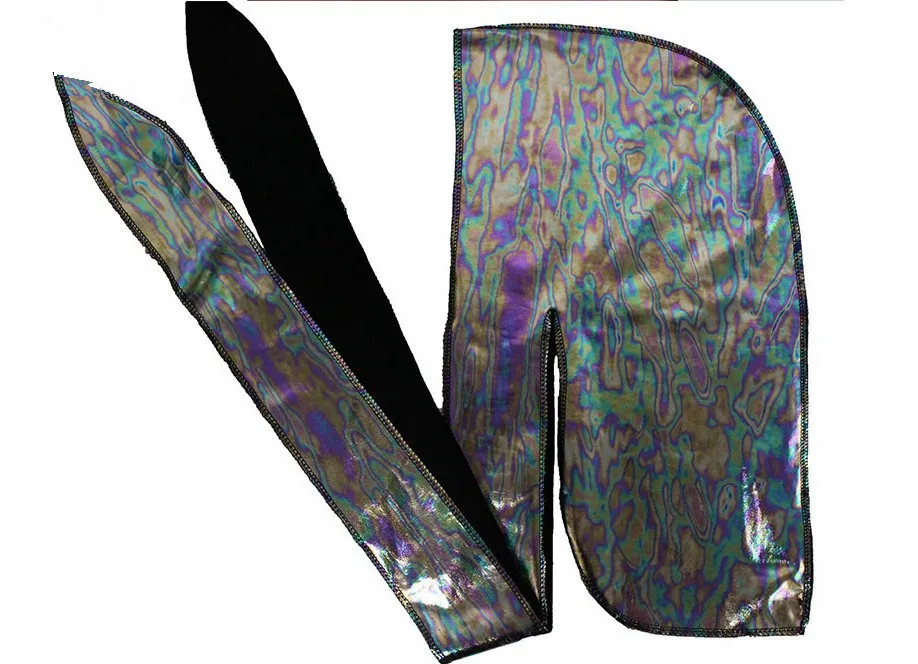 Sequin Durag длинная шелковая атласная дышащая тюрбан Байкерская Кепка для головы