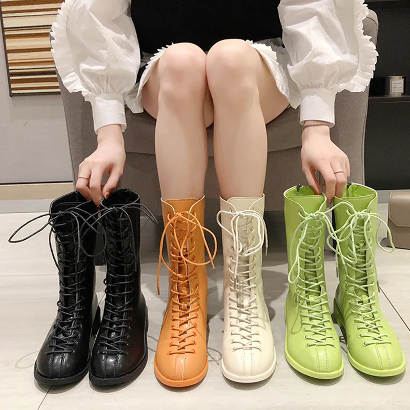 

Casual Shoes Women Matin Boots Cross-tied Fashion Brand 2019 Autumn New Ladies Ankle Boots Colorful Female botas mujer Black