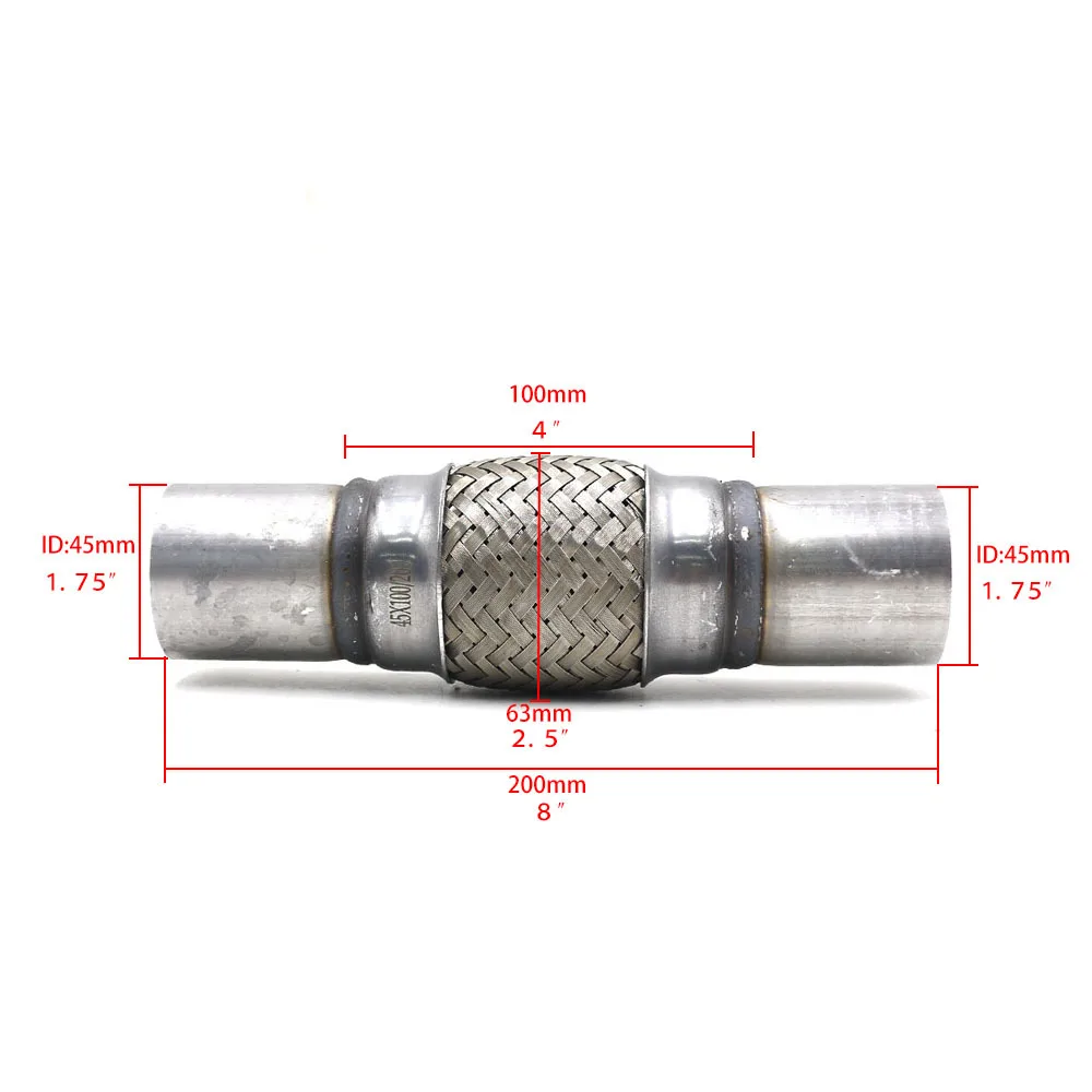 CNSPEED 1,7" x 4" x " из нержавеющей стали, автомобильная выхлопная гибкая труба, двойной Коннектор с оплеткой, пульсация, серебристый с кронштейном YC101187