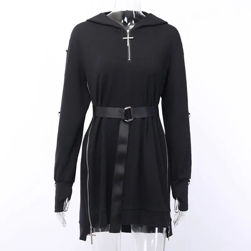 Готическая негабаритная толстовка с капюшоном для женщин поясом свободная