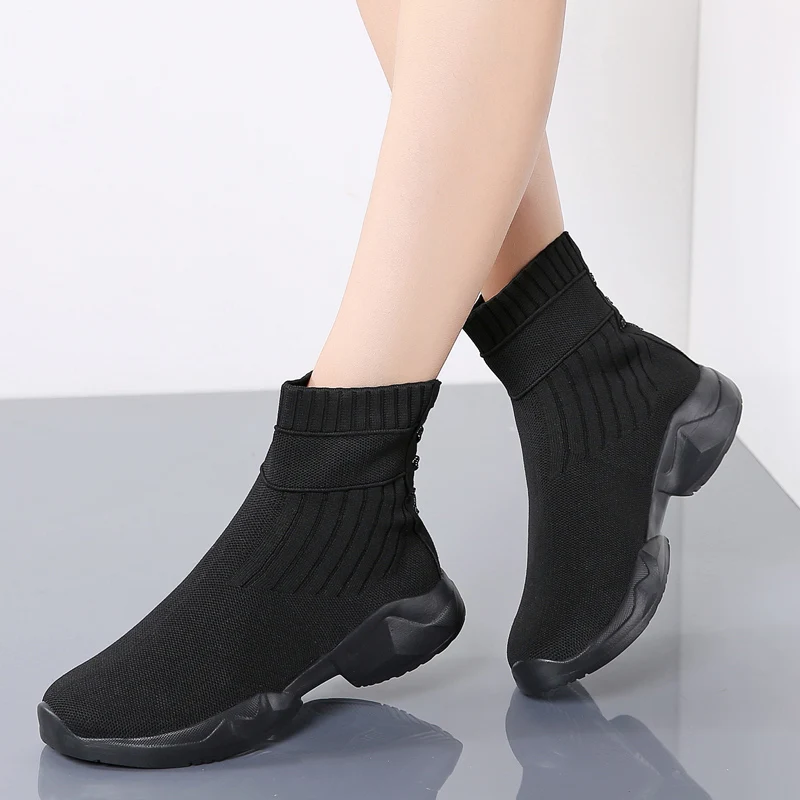 Socks Shoes Breathable High-top Women Shoes Woman Flats Fashion Sneakers Stretch Fabric Casual Slip-On Ladies Shoes New 2020