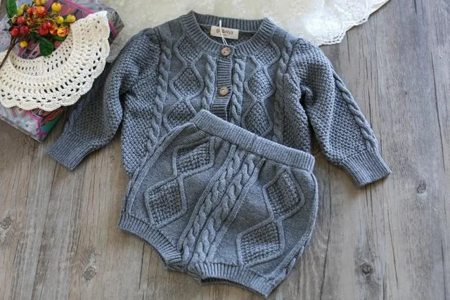 Модные вязаные комплекты из 2 предметов для мальчиков и девочек свитер + шорты