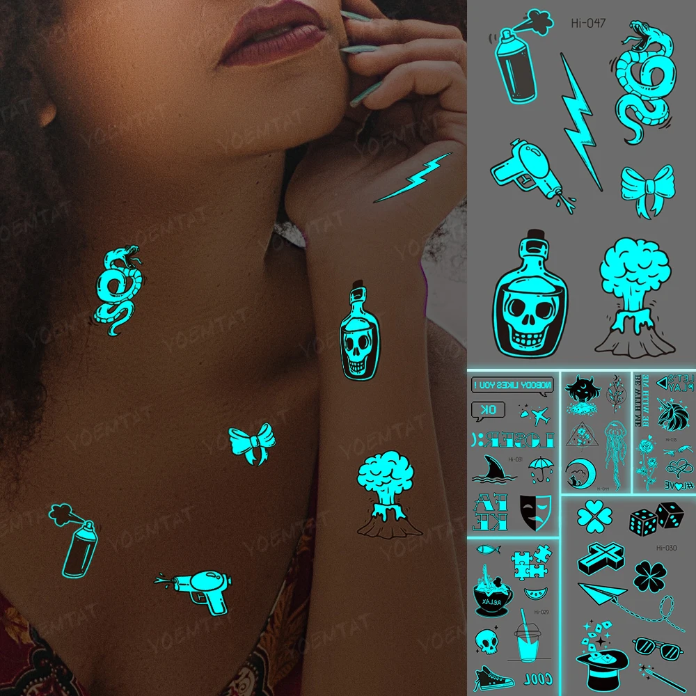 

Светящиеся наклейки для татуировки на шею, временные блестящие татуировки для детей, ядовитый магазин вулканов, водяной пистолет, татуиров...