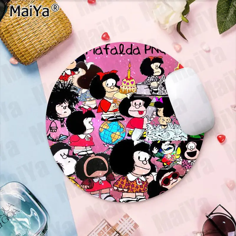 maiya arrivals top quality mafalda girl gamer play mats round gaming mousepad anti slip laptop pc mice pad mat gaming mousepad free global shipping