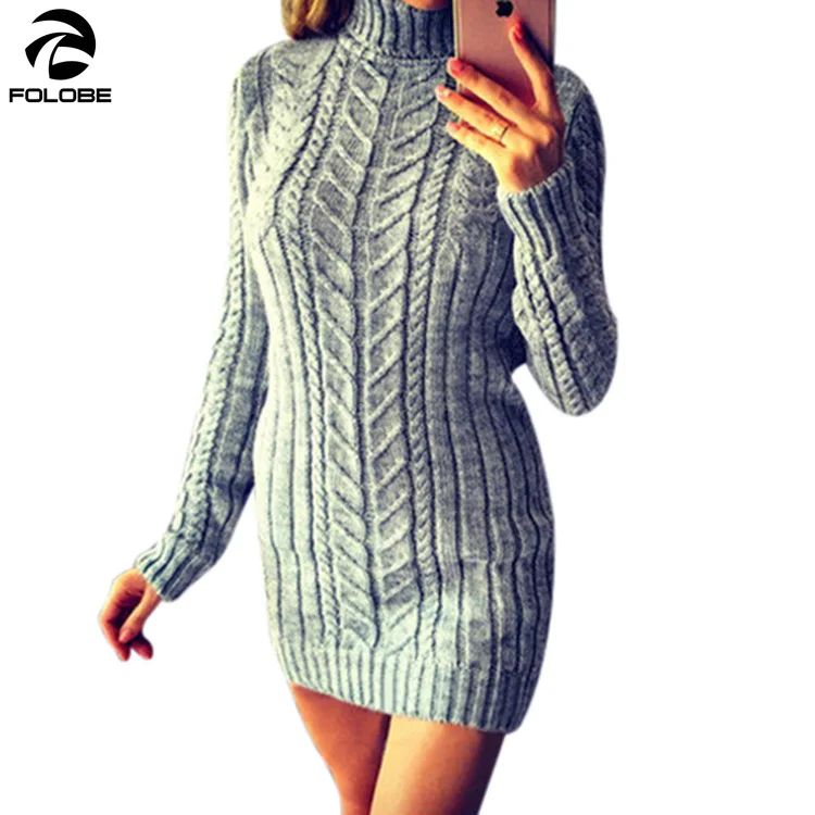 

Classic Women Sweater Dress Vintage Women Winter Sweater Knit Turtleneck Warm Long Sleeve Sexy Mini Casual Dress