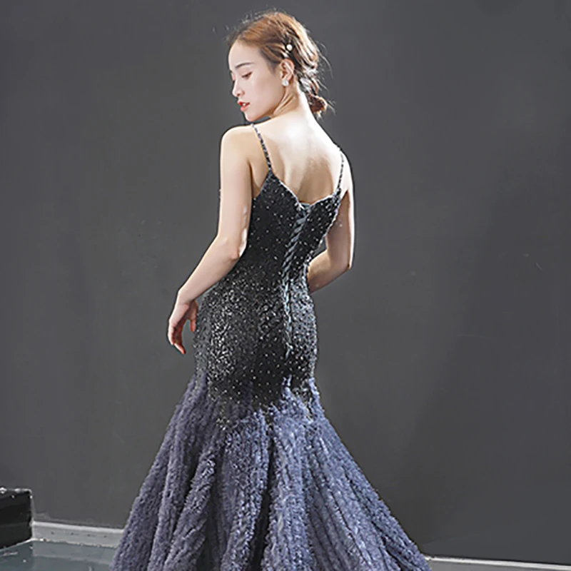 J66943 jancember sexy mermaid evening dresses v-neck beads spaghetti strap sleeveless lace up prom dress robe de soiree 2019