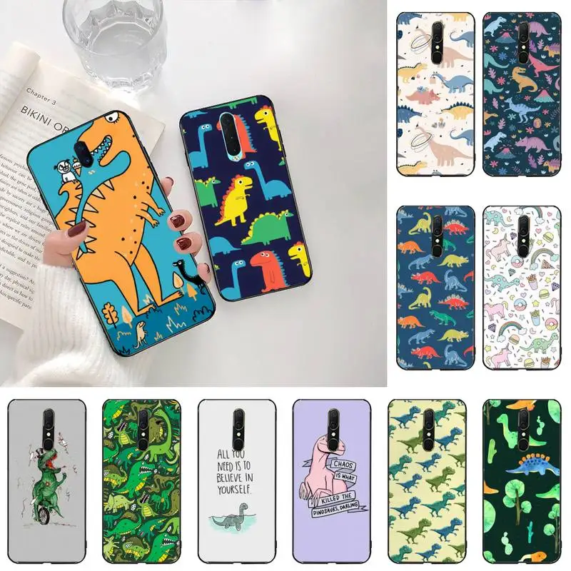 

CUTEWANAN Cartoon Dinosaur Pattern Black Soft Shell Phone Case Capa For Oppo A5 A9 2020 Reno2 z Renoace 3pro Realme5Pro