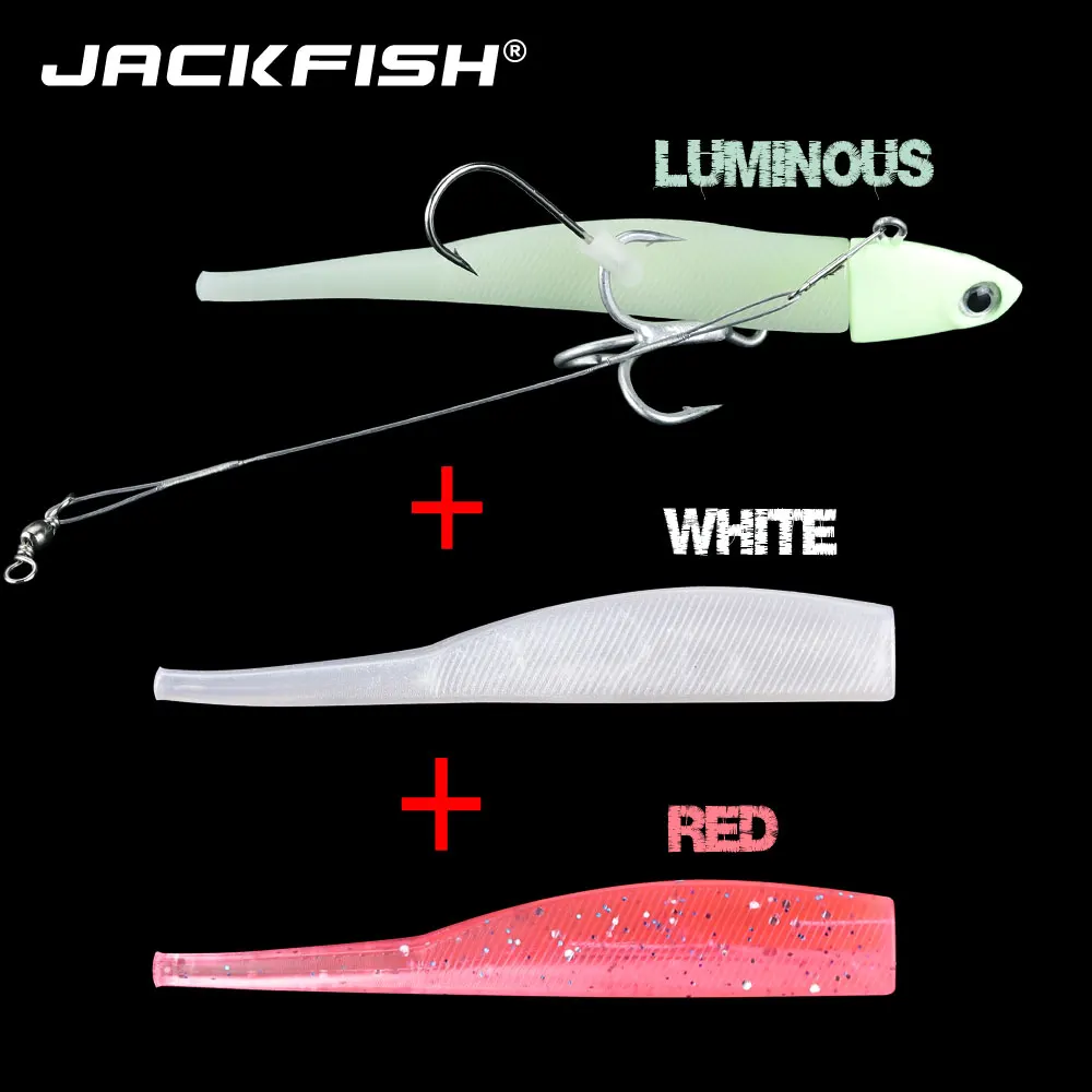 JACKFISH светящиеся джигггинг мягкие приманки рыболовные приманки 18 г/21 г/26 г свинцовая головка рыбий Т хвост морской бас приманка рыболовные снасти