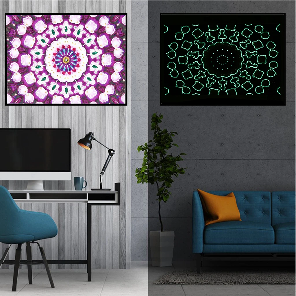 

DIY Painting By Numbers Mandala 5D Luminous Special Shaped Diamond Painting Art Kit Fluorescence Diamond Cross Stitch Crafts