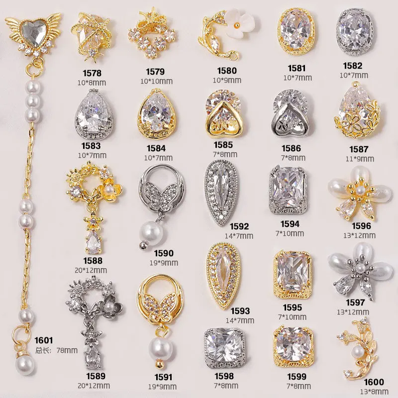 2 шт. очарование циркон 3D нейл арта украшения класса люкс блестящая жемчужина