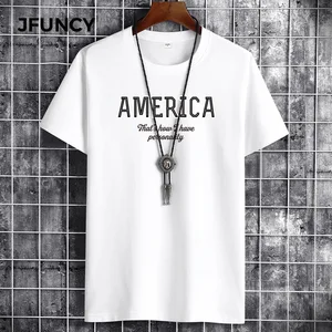JFUNCY Summer Personality Print Cotton Man T-shirts Loose Plus Size Men T-shirt Collar Ventral Tshirt Daily Suitable Men Top Tee