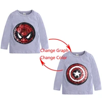 cartoon magic sequin change graph spider boys girls long sleeve t shirt for 2 8years old cotton children kids boys tops tees