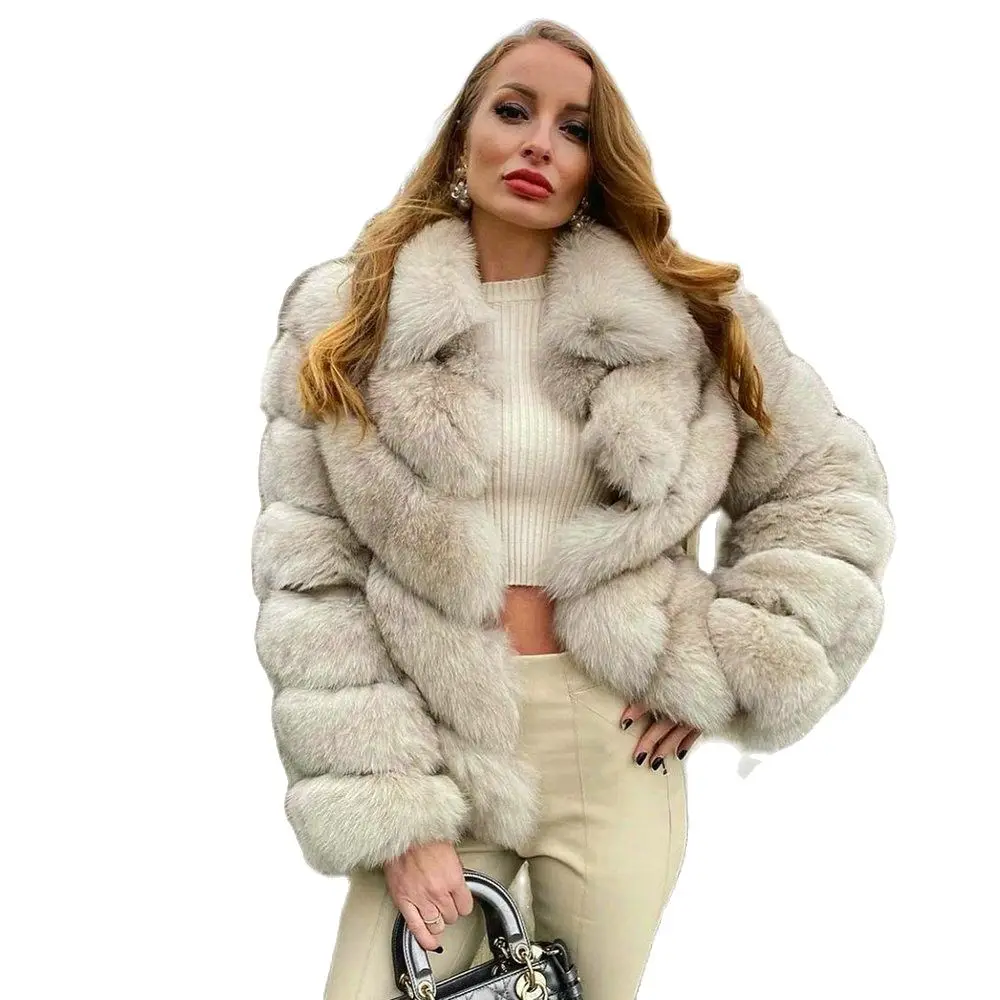 High Quality Women Real Fox Fur Jacket with Lapel Collar 2022 Winter New Trendy Genuine Fox Fur Coats Female Thick Fur Overcoats enlarge